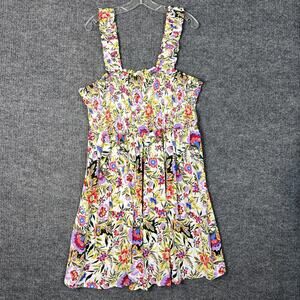 Terra & Sky Womens Bohemian Floral Smocked Dress 1X Cottage Core Multi Color